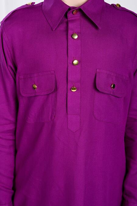 Buy_The Pony & Peony Co._Purple Rayon Amer Solid Kurta And Pant Set_Online_at_Aza_Fashions