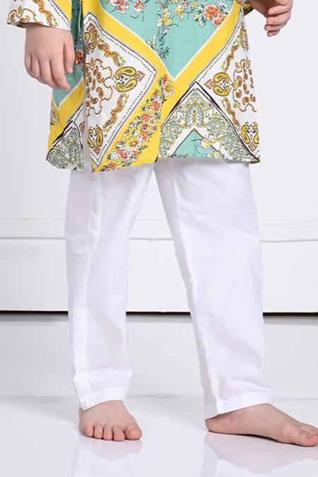 Shop_The Pony & Peony Co._Yellow Cotton Embroidery Riaan Floral Print Kurta And Pant Set _Online_at_Aza_Fashions