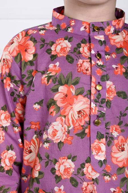 The Pony & Peony Co._Purple Cotton Sam Floral Print Kurta And Pant Set _Online_at_Aza_Fashions