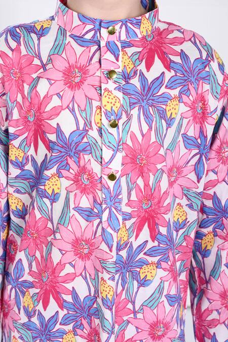 The Pony & Peony Co._Multi Color Cotton Noah Floral Print Kurta And Pant Set _at_Aza_Fashions