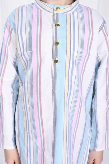 Shop_The Pony & Peony Co._Blue Cotton Ekam Striped Print Kurta And Pant Set _Online_at_Aza_Fashions