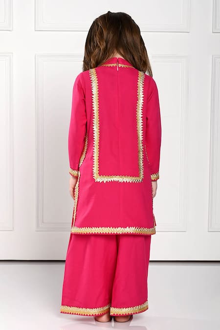 Shop The Pony & Peony Co. Pink Cotton, Chiffon Gota Patti Pia Embroidered Kurta Set at Aza Fashions Shop_The Pony & Peony Co._Pink Cotton, Chiffon Gota Patti Pia Embroidered Kurta Set _at_Aza_Fashions