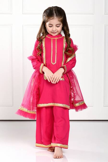 Buy The Pony & Peony Co. Pink Cotton, Chiffon Gota Patti Pia Embroidered Kurta Set Online at Aza Fashions Buy_The Pony & Peony Co._Pink Cotton, Chiffon Gota Patti Pia Embroidered Kurta Set _Online_at_Aza_Fashions