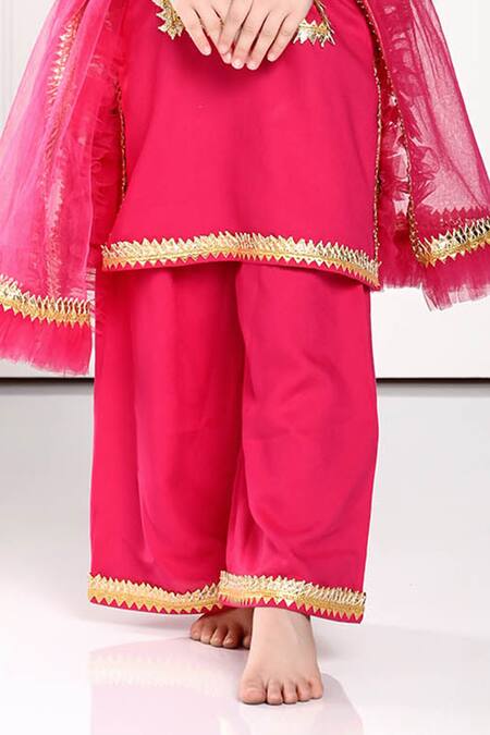Shop The Pony & Peony Co. Pink Cotton, Chiffon Gota Patti Pia Embroidered Kurta Set Online at Aza Fashions Shop_The Pony & Peony Co._Pink Cotton, Chiffon Gota Patti Pia Embroidered Kurta Set _Online_at_Aza_Fashions