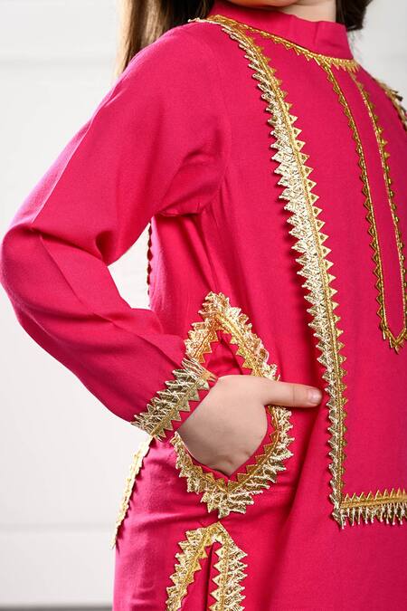 Buy The Pony & Peony Co. Pink Cotton, Chiffon Gota Patti Pia Embroidered Kurta Set Buy_The Pony & Peony Co._Pink Cotton, Chiffon Gota Patti Pia Embroidered Kurta Set