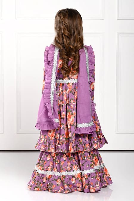 The Pony & Peony Co. Floral Print Anarkali Sharara Set 