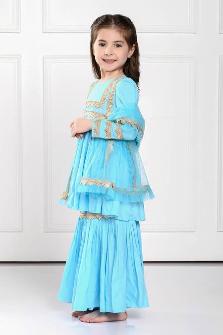 The Pony & Peony Co._Blue Cotton Gota Patti Zoya Embroidered Anarkali Set _Online_at_Aza_Fashions