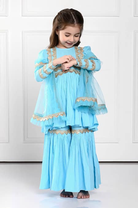 Buy_The Pony & Peony Co._Blue Cotton Gota Patti Zoya Embroidered Anarkali Set _Online_at_Aza_Fashions