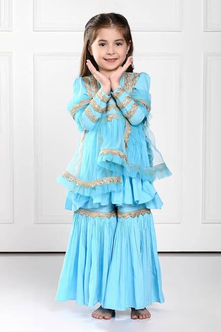 Shop_The Pony & Peony Co._Blue Cotton Gota Patti Zoya Embroidered Anarkali Set _Online_at_Aza_Fashions