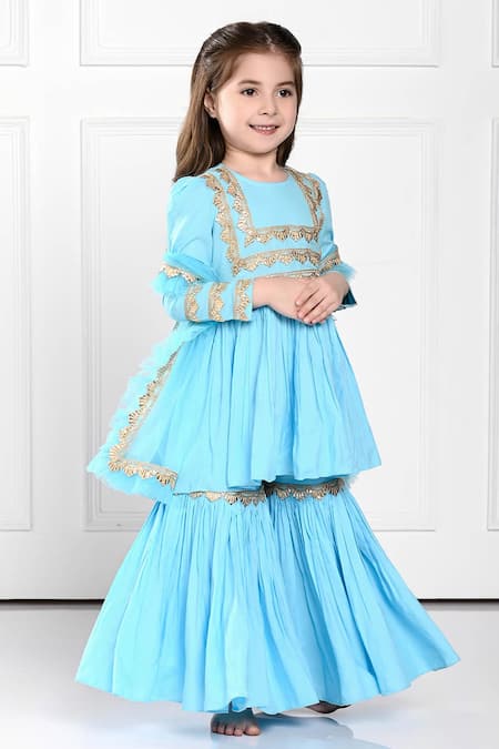 Buy_The Pony & Peony Co._Blue Cotton Gota Patti Zoya Embroidered Anarkali Set 
