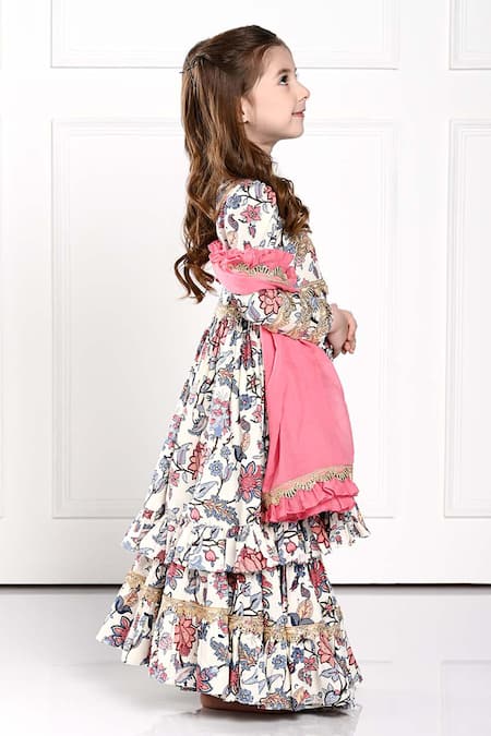 The Pony & Peony Co._White Cotton Gota Patti, Embroidery Alaia Floral Anarkali Kurta Sharara Set _Online_at_Aza_Fashions