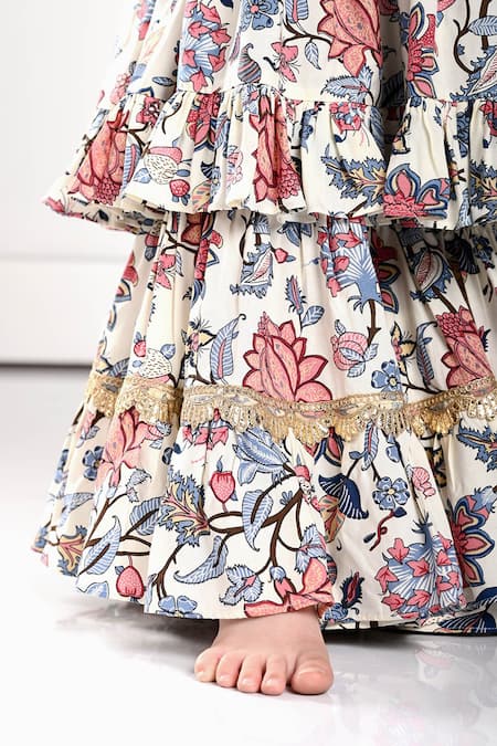 Buy_The Pony & Peony Co._White Cotton Gota Patti, Embroidery Alaia Floral Anarkali Kurta Sharara Set 