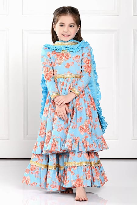 The Pony & Peony Co. Jasmine Floral Print Anarkali Sharara Set 