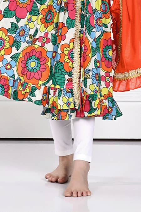 Buy The Pony & Peony Co. Orange Cotton Gota Patti, Embroidery Contrast Floral Print Anarkali Pant Set Online at Aza Fashions Buy_The Pony & Peony Co._Orange Cotton Gota Patti, Embroidery Contrast Floral Print Anarkali Pant Set _Online_at_Aza_Fashions