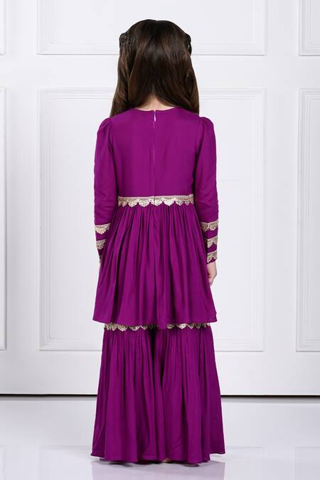 Shop The Pony & Peony Co. Purple Rayon Gota Patti Amairah Embellished Anarkali Sharara Set at Aza Fashions Shop_The Pony & Peony Co._Purple Rayon Gota Patti Amairah Embellished Anarkali Sharara Set_at_Aza_Fashions