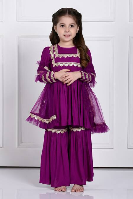 The Pony & Peony Co. Purple Rayon Gota Patti Amairah Embellished Anarkali Sharara Set Online at Aza Fashions The Pony & Peony Co._Purple Rayon Gota Patti Amairah Embellished Anarkali Sharara Set_Online_at_Aza_Fashions