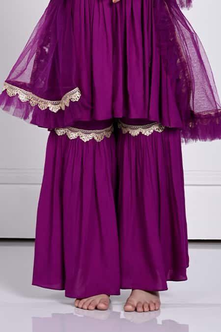 Buy The Pony & Peony Co. Purple Rayon Gota Patti Amairah Embellished Anarkali Sharara Set Online at Aza Fashions Buy_The Pony & Peony Co._Purple Rayon Gota Patti Amairah Embellished Anarkali Sharara Set_Online_at_Aza_Fashions