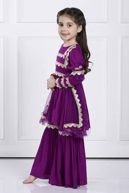 Buy The Pony & Peony Co. Purple Rayon Gota Patti Amairah Embellished Anarkali Sharara Set Buy_The Pony & Peony Co._Purple Rayon Gota Patti Amairah Embellished Anarkali Sharara Set