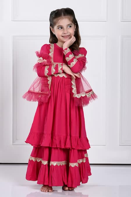 The Pony & Peony Co. Pink Rayon, Chiffon Gota Patti Anahira Embellished Anarkali Sharara Set Online at Aza Fashions The Pony & Peony Co._Pink Rayon, Chiffon Gota Patti Anahira Embellished Anarkali Sharara Set _Online_at_Aza_Fashions