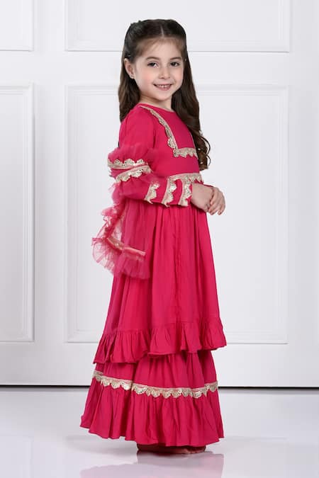 Buy The Pony & Peony Co. Pink Rayon, Chiffon Gota Patti Anahira Embellished Anarkali Sharara Set Online at Aza Fashions Buy_The Pony & Peony Co._Pink Rayon, Chiffon Gota Patti Anahira Embellished Anarkali Sharara Set _Online_at_Aza_Fashions