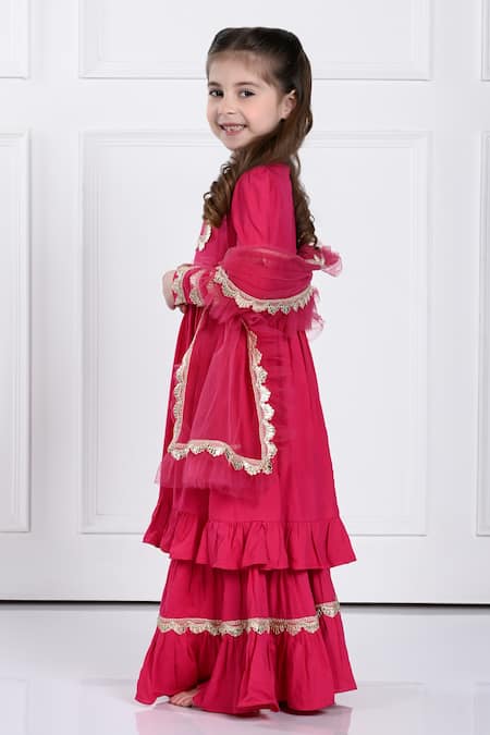 Shop The Pony & Peony Co. Pink Rayon, Chiffon Gota Patti Anahira Embellished Anarkali Sharara Set Online at Aza Fashions Shop_The Pony & Peony Co._Pink Rayon, Chiffon Gota Patti Anahira Embellished Anarkali Sharara Set _Online_at_Aza_Fashions