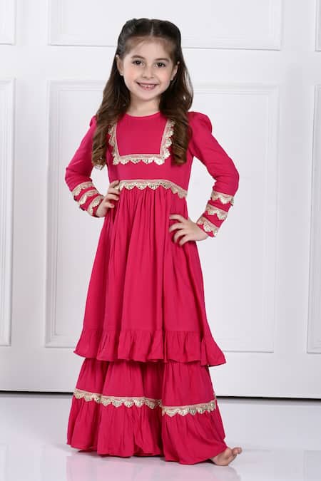 The Pony & Peony Co. Pink Rayon, Chiffon Gota Patti Anahira Embellished Anarkali Sharara Set at Aza Fashions The Pony & Peony Co._Pink Rayon, Chiffon Gota Patti Anahira Embellished Anarkali Sharara Set _at_Aza_Fashions