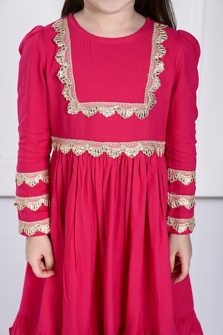 Buy The Pony & Peony Co. Pink Rayon, Chiffon Gota Patti Anahira Embellished Anarkali Sharara Set Buy_The Pony & Peony Co._Pink Rayon, Chiffon Gota Patti Anahira Embellished Anarkali Sharara Set