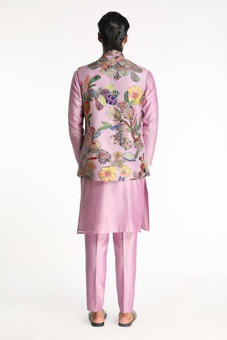 Shop Aisha Rao Purple Kota Doria, Chanderi Silk Embroidery Lilac Mist Aurora Bundi Kurta Set at Aza Fashions Shop_Aisha Rao_Purple Kota Doria, Chanderi Silk Embroidery Lilac Mist Aurora Bundi Kurta Set _at_Aza_Fashions