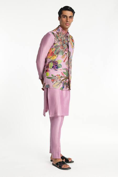 Aisha Rao Purple Kota Doria, Chanderi Silk Embroidery Lilac Mist Aurora Bundi Kurta Set Online at Aza Fashions Aisha Rao_Purple Kota Doria, Chanderi Silk Embroidery Lilac Mist Aurora Bundi Kurta Set _Online_at_Aza_Fashions