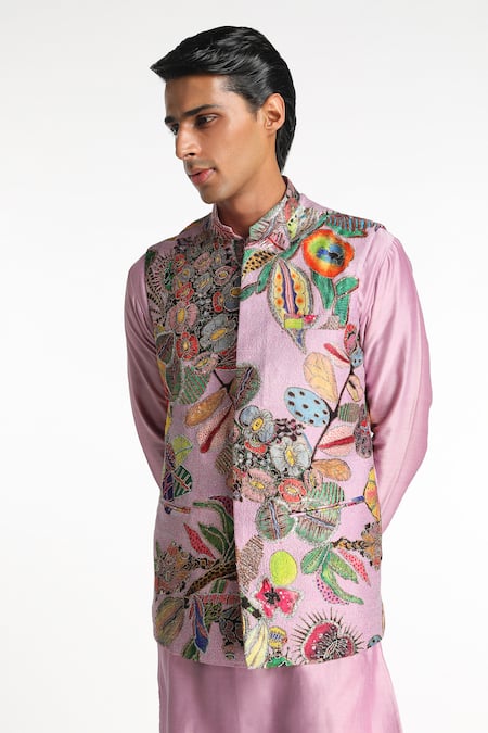 Shop Aisha Rao Purple Kota Doria, Chanderi Silk Embroidery Lilac Mist Aurora Bundi Kurta Set Online at Aza Fashions Shop_Aisha Rao_Purple Kota Doria, Chanderi Silk Embroidery Lilac Mist Aurora Bundi Kurta Set _Online_at_Aza_Fashions