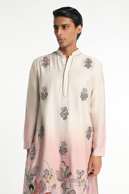 Shop Aisha Rao Ivory Silk Sequins Harmony Ombre Embellished Kurta With Pant Online at Aza Fashions Shop_Aisha Rao_Ivory Silk Sequins Harmony Ombre Embellished Kurta With Pant _Online_at_Aza_Fashions