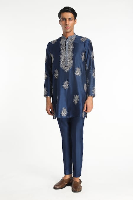 Aisha Rao Blue Silk Embellished Sequin Regalia Floral Kurta With Pant 