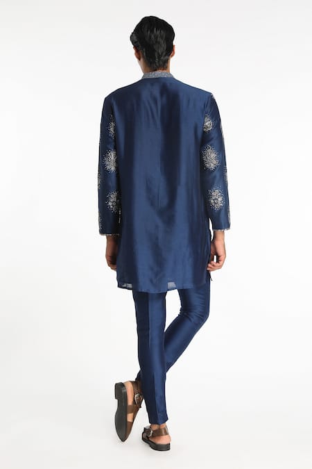 Shop Aisha Rao Blue Silk Sequins Regalia Floral Embellished Kurta With Pant at Aza Fashions Shop_Aisha Rao_Blue Silk Sequins Regalia Floral Embellished Kurta With Pant _at_Aza_Fashions