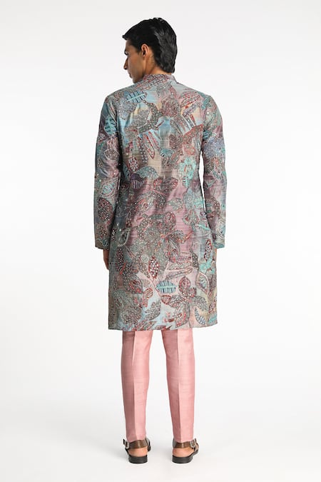 Shop Aisha Rao Orange Silk Sequins Vortex Floral Print Kurta With Pant at Aza Fashions Shop_Aisha Rao_Orange Silk Sequins Vortex Floral Print Kurta With Pant _at_Aza_Fashions