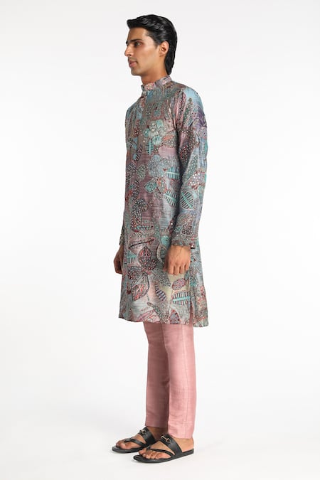 Buy Aisha Rao Orange Silk Sequins Vortex Floral Print Kurta With Pant Online at Aza Fashions Buy_Aisha Rao_Orange Silk Sequins Vortex Floral Print Kurta With Pant _Online_at_Aza_Fashions