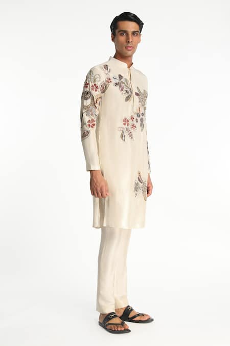 Buy Aisha Rao Ivory Silk Embroidery Zenih Floral Applique Detailed Kurta And Pant Set Online at Aza Fashions Buy_Aisha Rao_Ivory Silk Embroidery Zenih Floral Applique Detailed Kurta And Pant Set _Online_at_Aza_Fashions