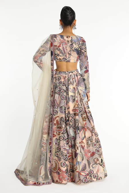 Shop Aisha Rao Purple Organza Sequins, Iriscent Abstract Floral Print Embellished Lehenga Set at Aza Fashions Shop_Aisha Rao_Purple Organza Sequins, Iriscent Abstract Floral Print Embellished Lehenga Set _at_Aza_Fashions