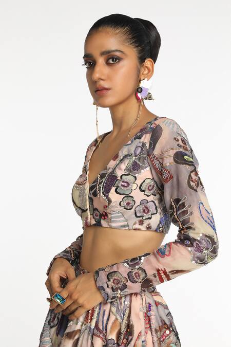 Aisha Rao Purple Organza Sequins, Iriscent Abstract Floral Print Embellished Lehenga Set Online at Aza Fashions Aisha Rao_Purple Organza Sequins, Iriscent Abstract Floral Print Embellished Lehenga Set _Online_at_Aza_Fashions
