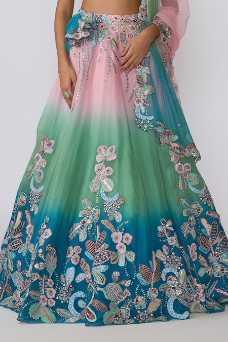 Aisha Rao Blue Viscose, Organza Sequins, Beads, Applique Isodora Ombre Lehenga Set Online at Aza Fashions Aisha Rao_Blue Viscose, Organza Sequins, Beads, Applique Isodora Ombre Lehenga Set _Online_at_Aza_Fashions