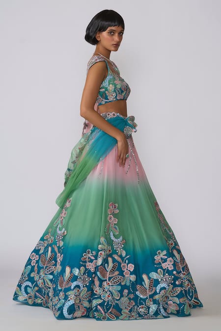 Buy Aisha Rao Blue Viscose, Organza Sequins, Beads, Applique Isodora Ombre Lehenga Set Online at Aza Fashions Buy_Aisha Rao_Blue Viscose, Organza Sequins, Beads, Applique Isodora Ombre Lehenga Set _Online_at_Aza_Fashions