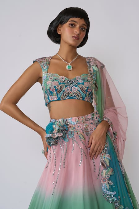 Shop Aisha Rao Blue Viscose, Organza Sequins, Beads, Applique Isodora Ombre Lehenga Set Online at Aza Fashions Shop_Aisha Rao_Blue Viscose, Organza Sequins, Beads, Applique Isodora Ombre Lehenga Set _Online_at_Aza_Fashions