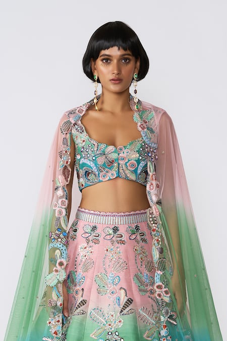 Aisha Rao Blue Silk Sequins, Beads, Applique, Zari Scoop Isolena Ombre Floral Lehenga Set Online at Aza Fashions Aisha Rao_Blue Silk Sequins, Beads, Applique, Zari Scoop Isolena Ombre Floral Lehenga Set _Online_at_Aza_Fashions