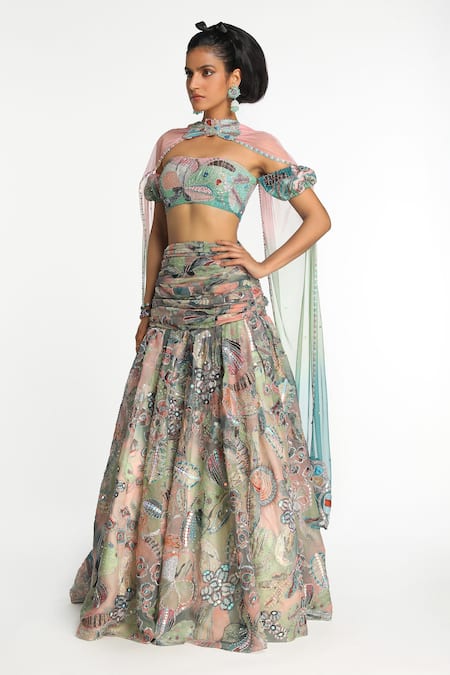 Aisha Rao Lucid Printed Applique Lehenga Set 