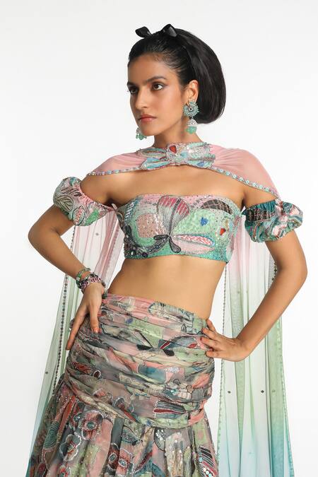 Aisha Rao Multi Color Organza, Tulle Sequins, Applique, Beads Lucid Printed Lehenga Set Online at Aza Fashions Aisha Rao_Multi Color Organza, Tulle Sequins, Applique, Beads Lucid Printed Lehenga Set _Online_at_Aza_Fashions