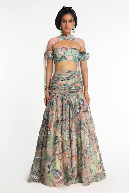 Buy Aisha Rao Multi Color Organza, Tulle Sequins, Applique, Beads Lucid Printed Lehenga Set Online at Aza Fashions Buy_Aisha Rao_Multi Color Organza, Tulle Sequins, Applique, Beads Lucid Printed Lehenga Set _Online_at_Aza_Fashions