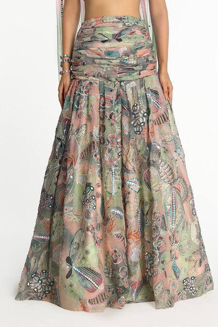 Shop Aisha Rao Multi Color Organza, Tulle Sequins, Applique, Beads Lucid Printed Lehenga Set Online at Aza Fashions Shop_Aisha Rao_Multi Color Organza, Tulle Sequins, Applique, Beads Lucid Printed Lehenga Set _Online_at_Aza_Fashions
