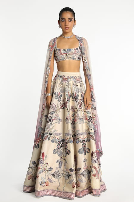 Aisha Rao Lunara Floral Applique Embellished Lehenga Set 