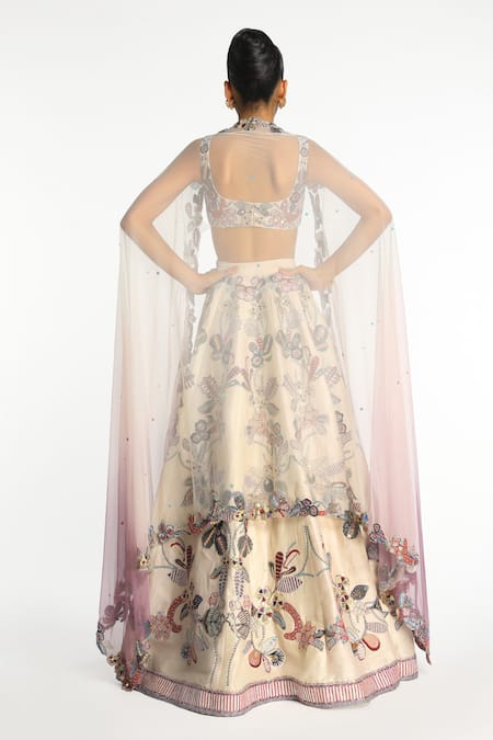 Shop Aisha Rao Ivory Silk, Chiffon Sequins, Beads, Lunara Floral Embellished Lehenga Set at Aza Fashions Shop_Aisha Rao_Ivory Silk, Chiffon Sequins, Beads, Lunara Floral Embellished Lehenga Set _at_Aza_Fashions