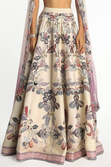 Buy Aisha Rao Ivory Silk, Chiffon Sequins, Beads, Lunara Floral Embellished Lehenga Set Online at Aza Fashions Buy_Aisha Rao_Ivory Silk, Chiffon Sequins, Beads, Lunara Floral Embellished Lehenga Set _Online_at_Aza_Fashions