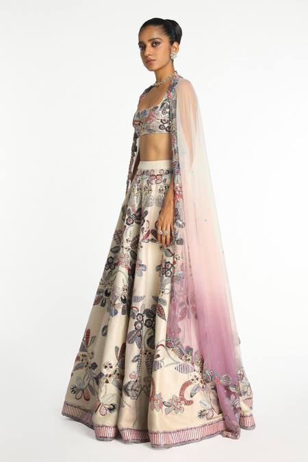 Shop Aisha Rao Ivory Silk, Chiffon Sequins, Beads, Lunara Floral Embellished Lehenga Set Online at Aza Fashions Shop_Aisha Rao_Ivory Silk, Chiffon Sequins, Beads, Lunara Floral Embellished Lehenga Set _Online_at_Aza_Fashions